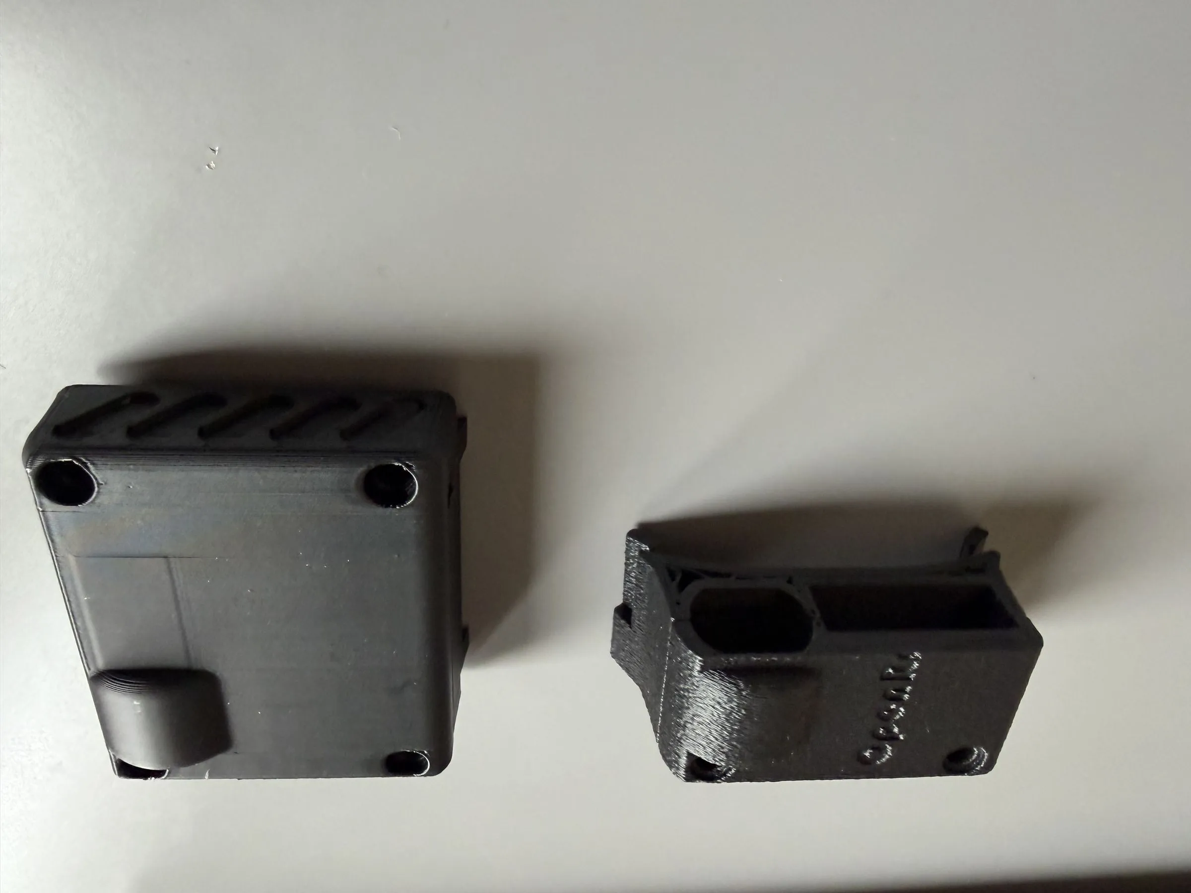 The 3D-printed case parts for prototype 4, fresh off the printer